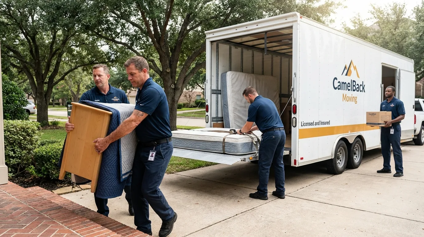 Crew loading residential truck for cross-state move from Chatham, MA